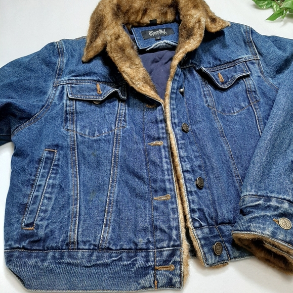 Excelled Collection Faux Fur Trim Jean Jacket M - Picture 5 of 11